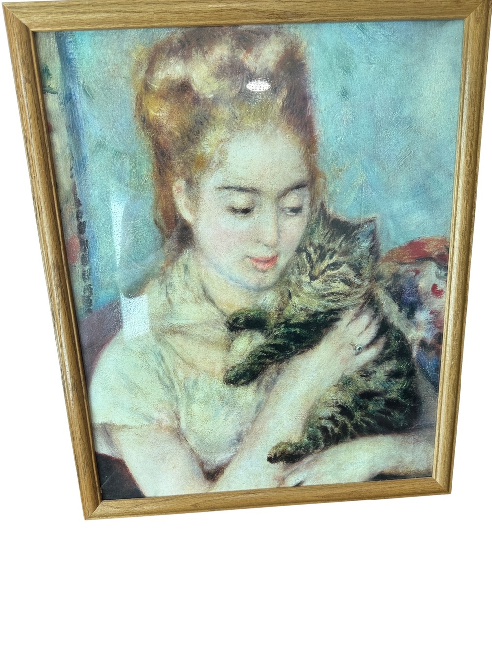 Framed print of Renoir’s Classic Cat Art Print - Brown Tabby Cat Embrace 23”x20”